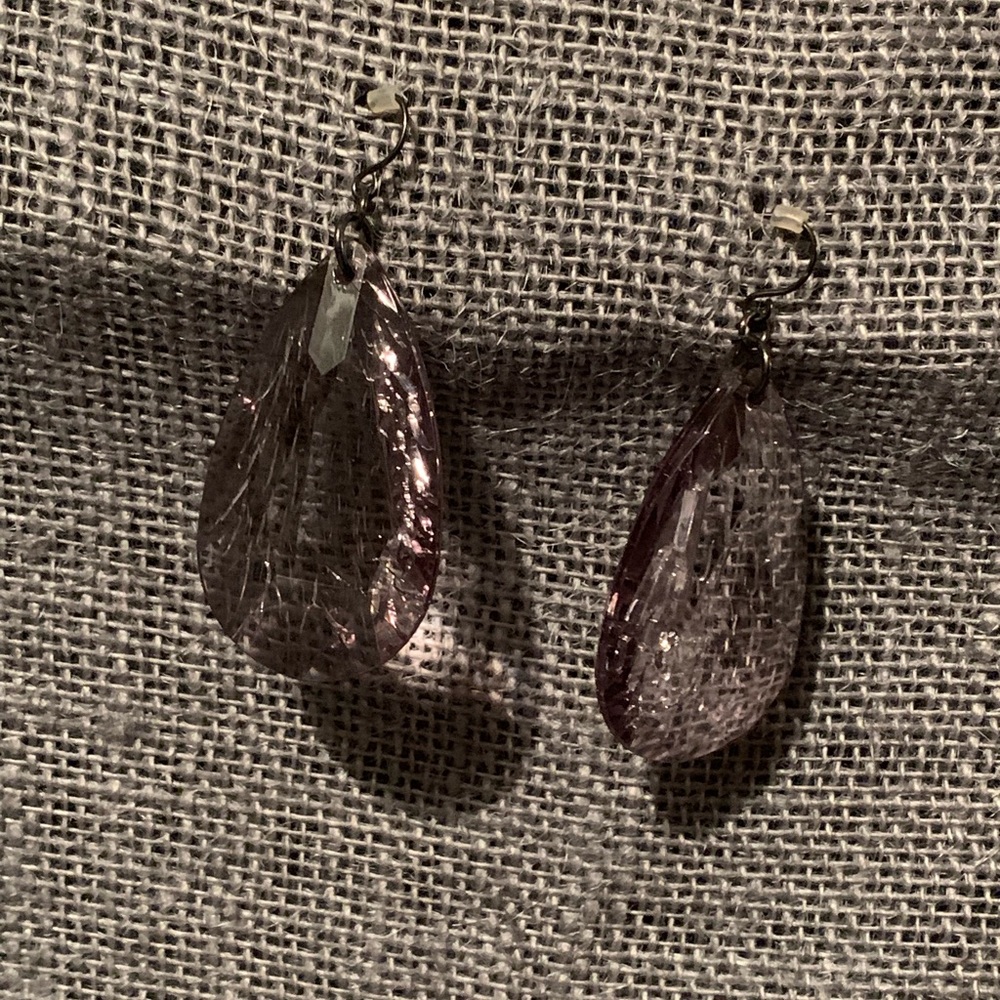 Gray Purple Clear Teardrop Earrings